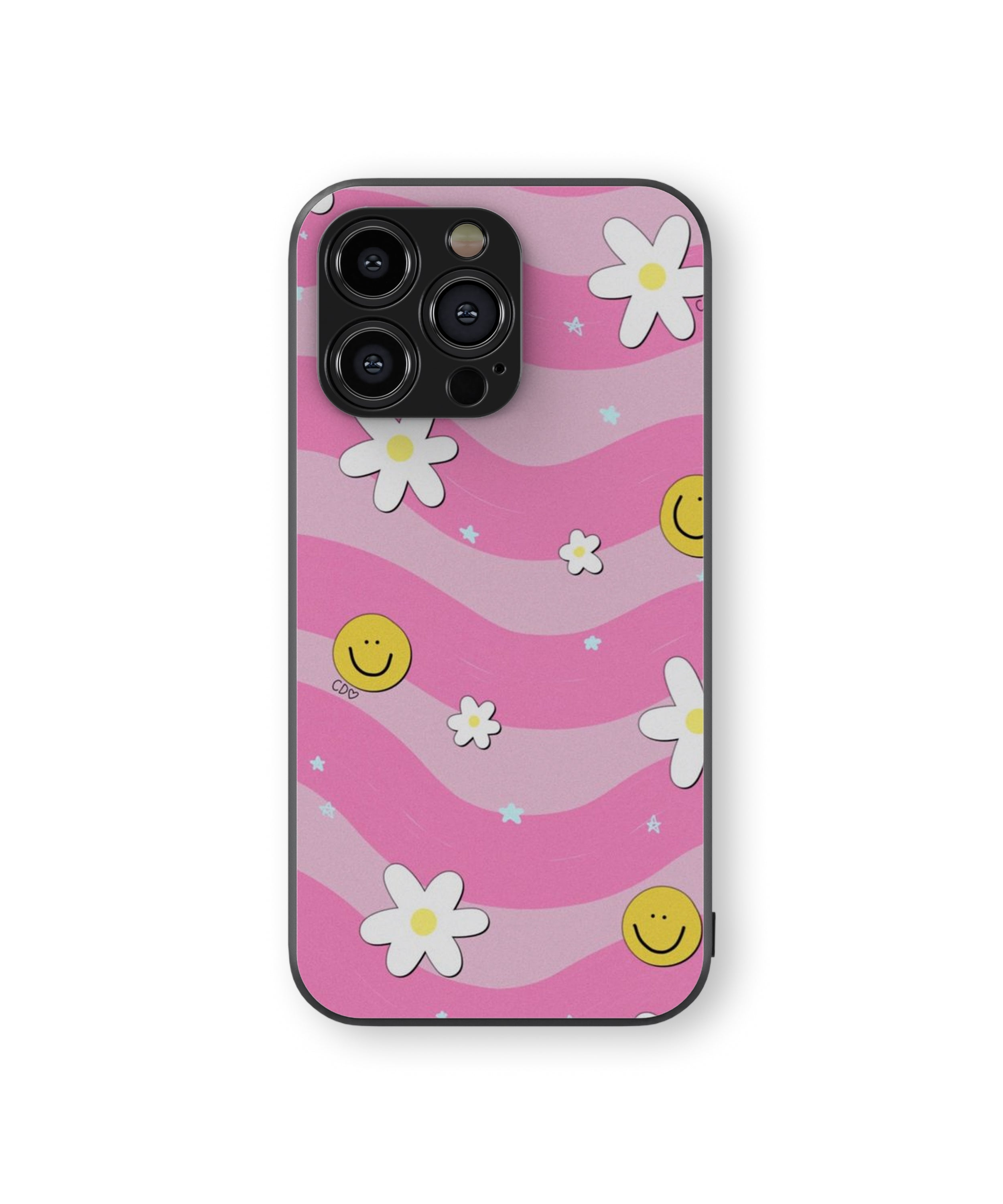Pink White Smile Flower Hybrid Metal TPU Case