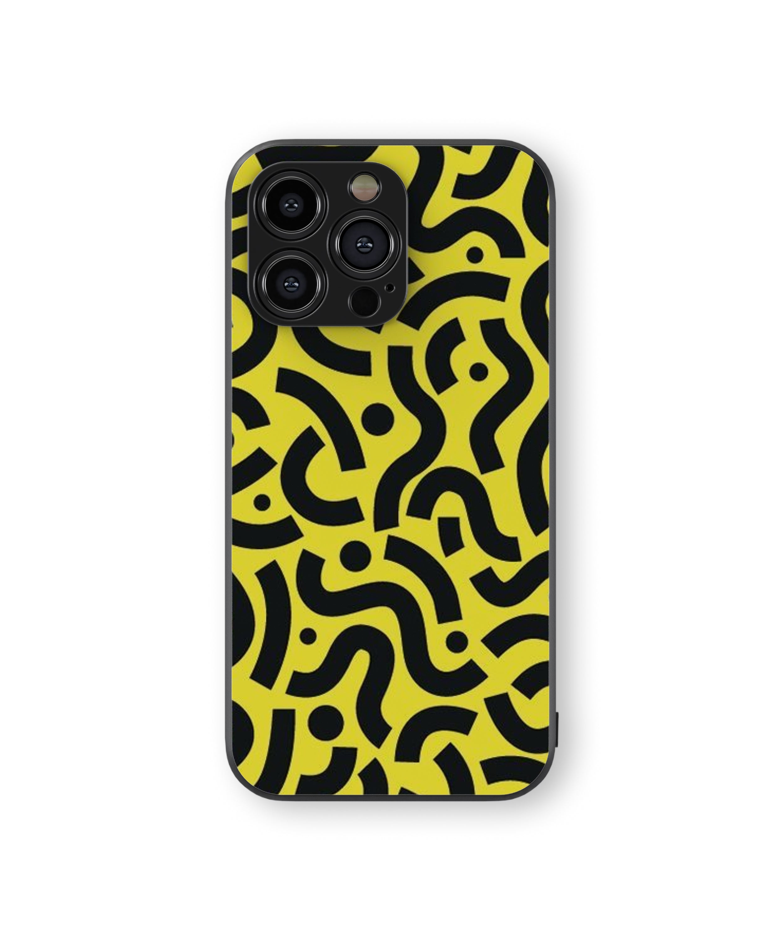 Yellow Background Black Pattern Hybrid Metal TPU Case