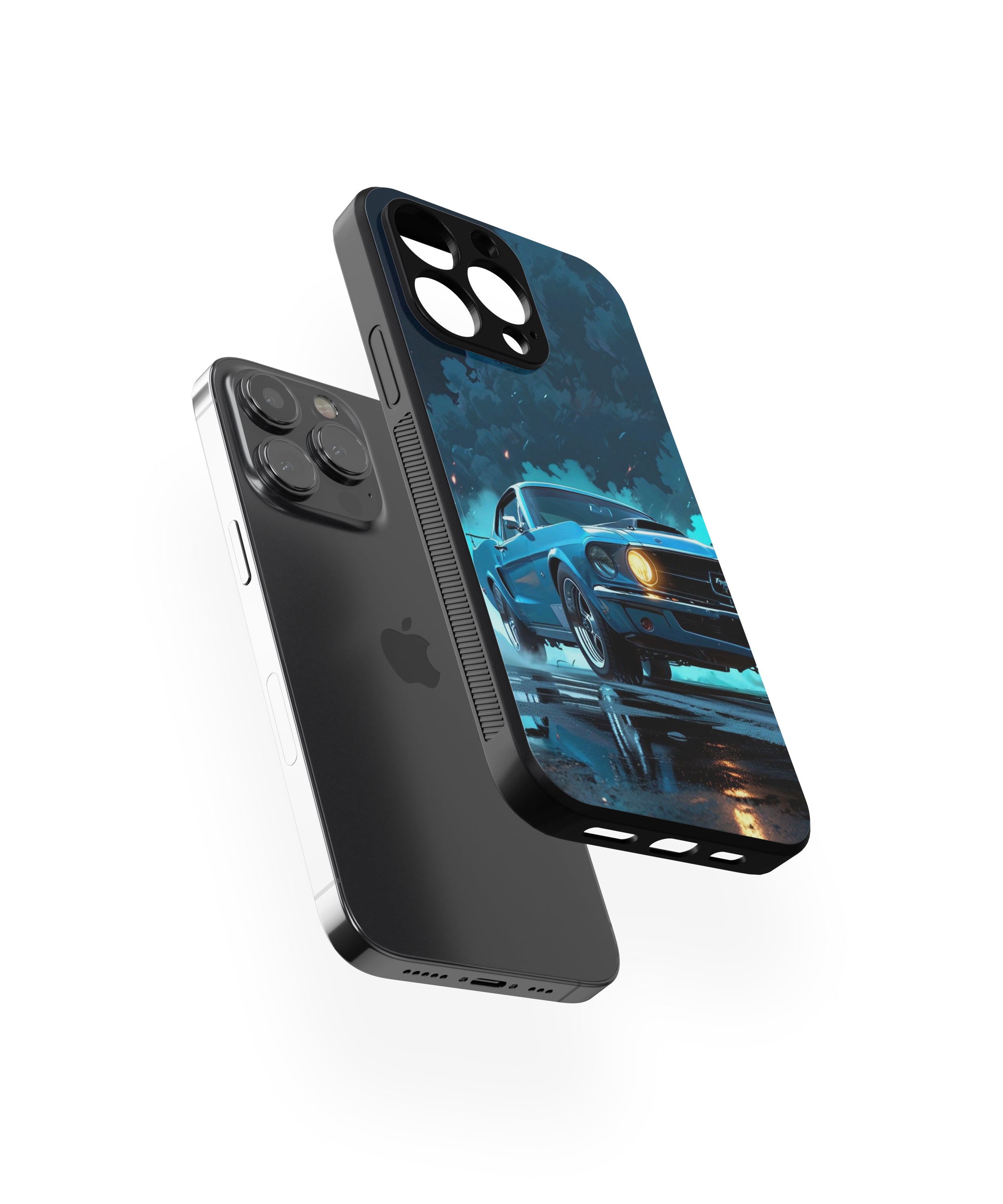 Blue Car Rain Hybrid Metal TPU Case