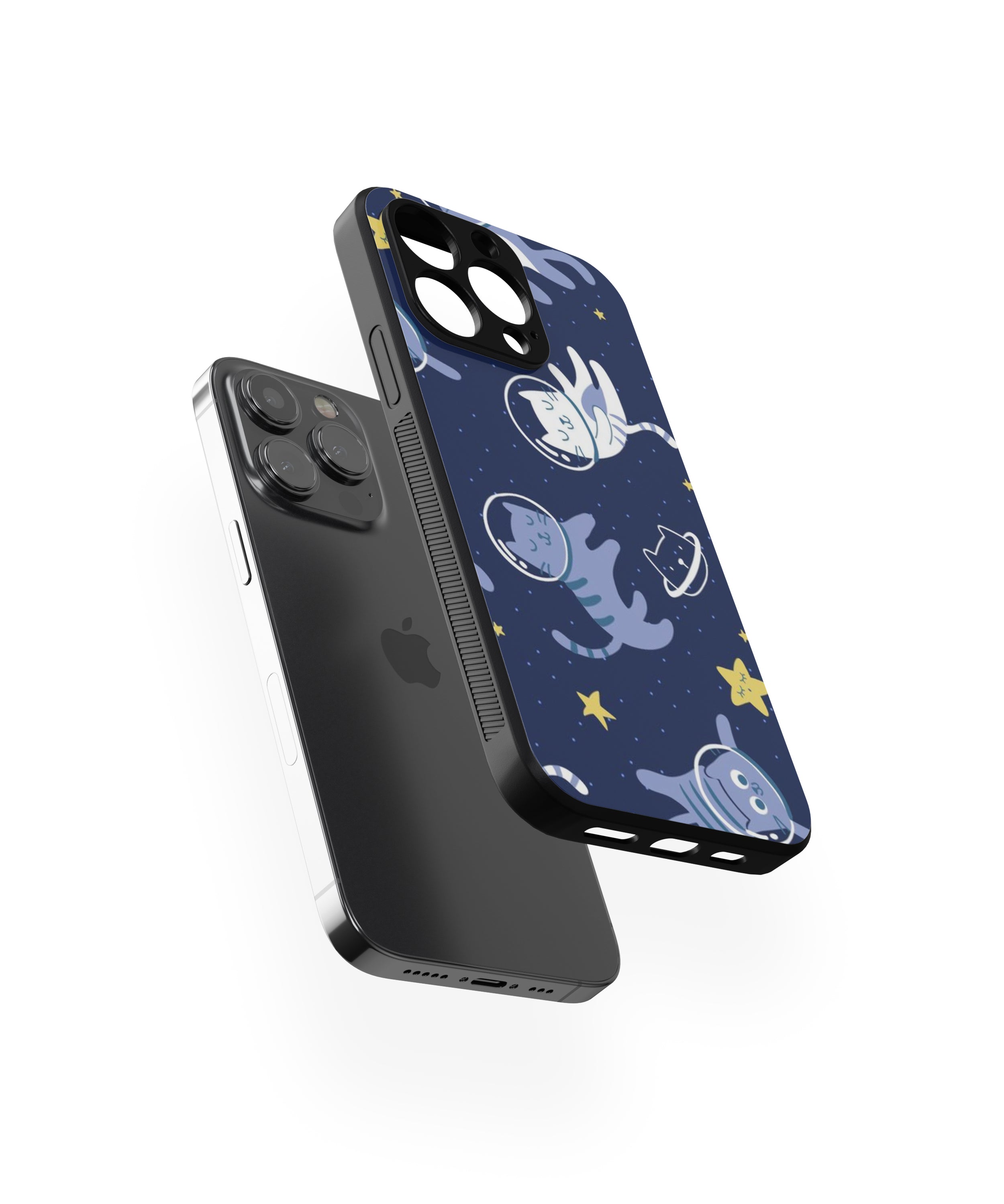 White Blue Star Cat Hybrid Metal TPU Case