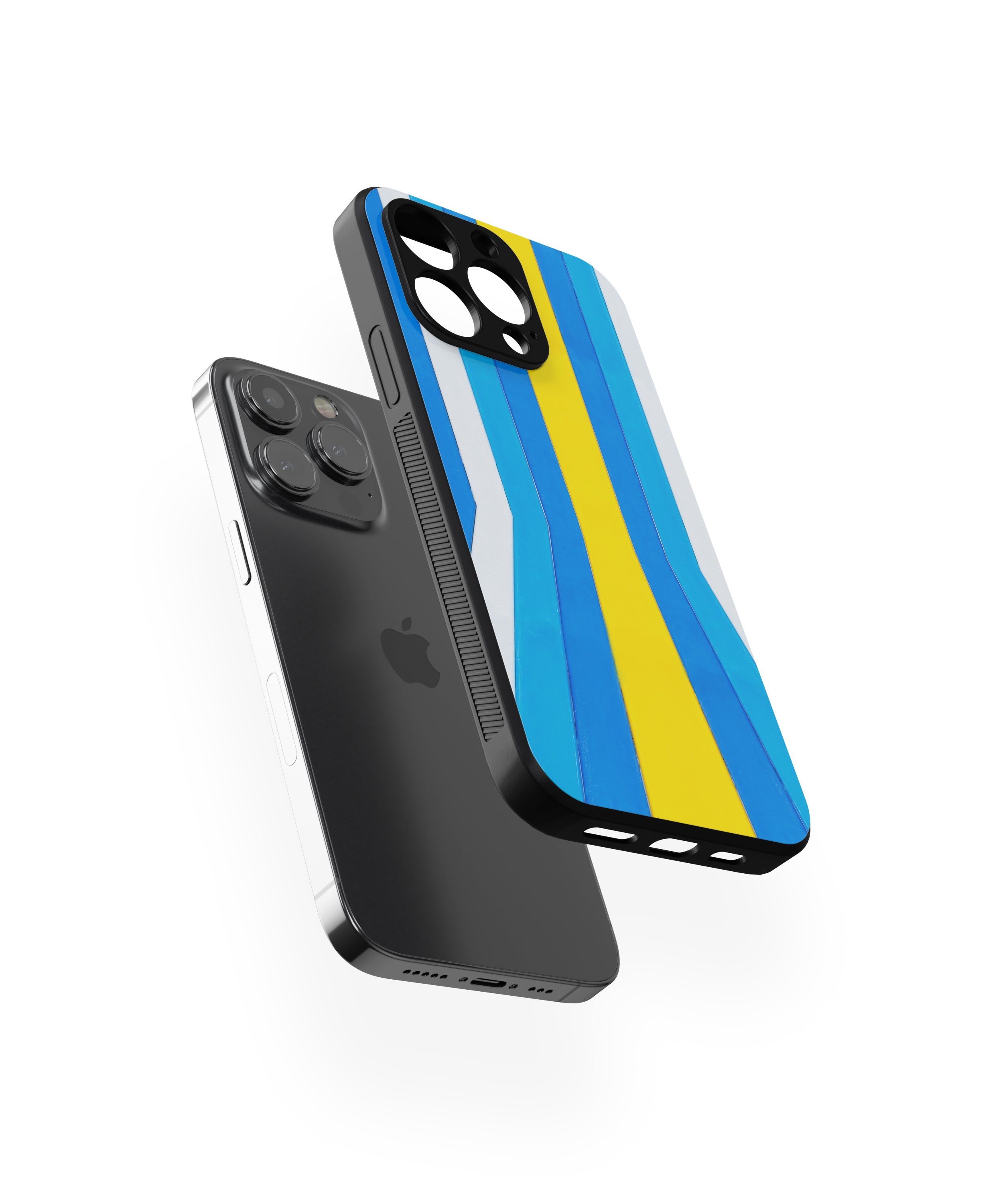 Yellow Blue White Stripe 3D Pattern Hybrid Metal TPU Case