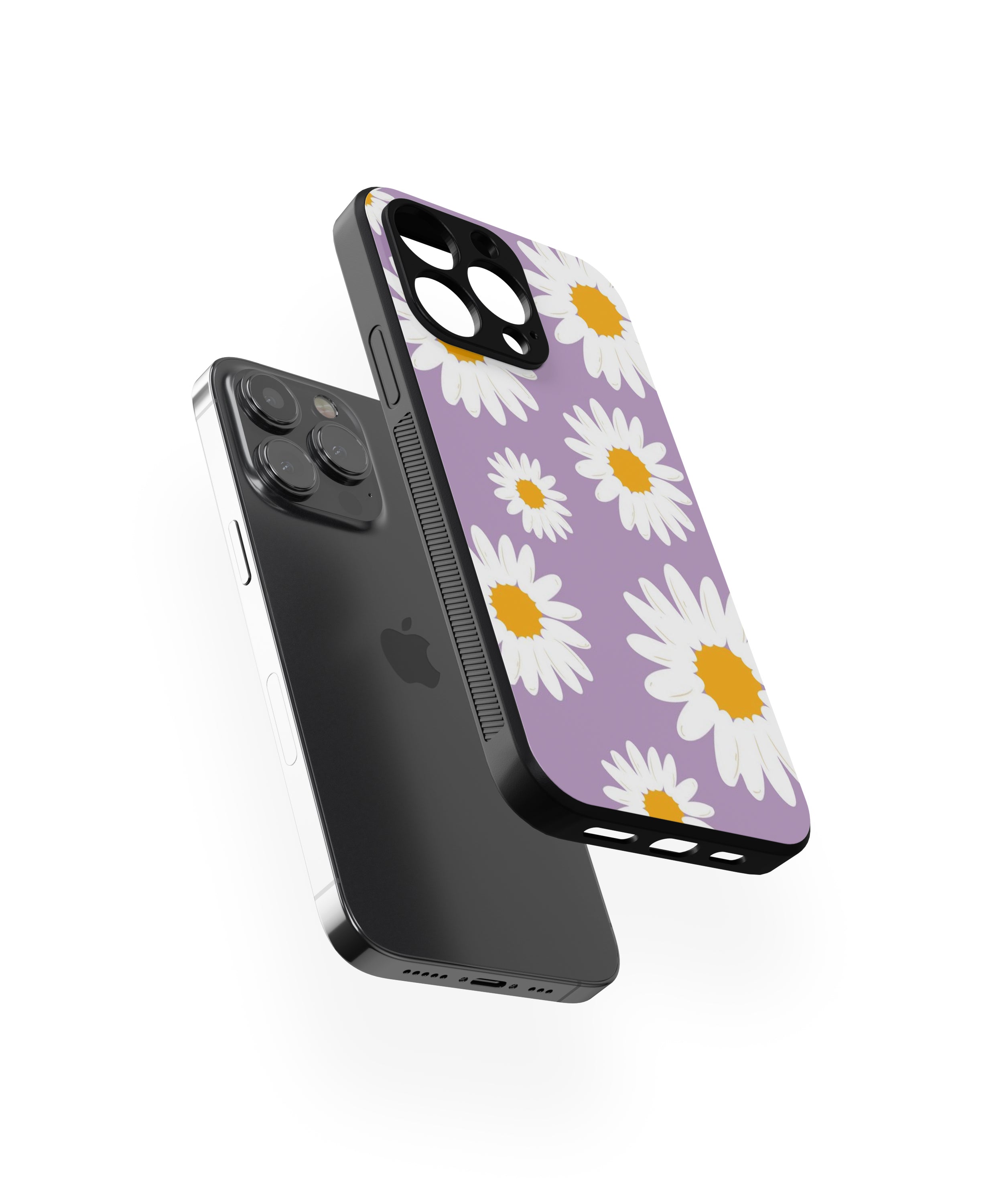 White Flower In Purple Background Hybrid Metal TPU Case