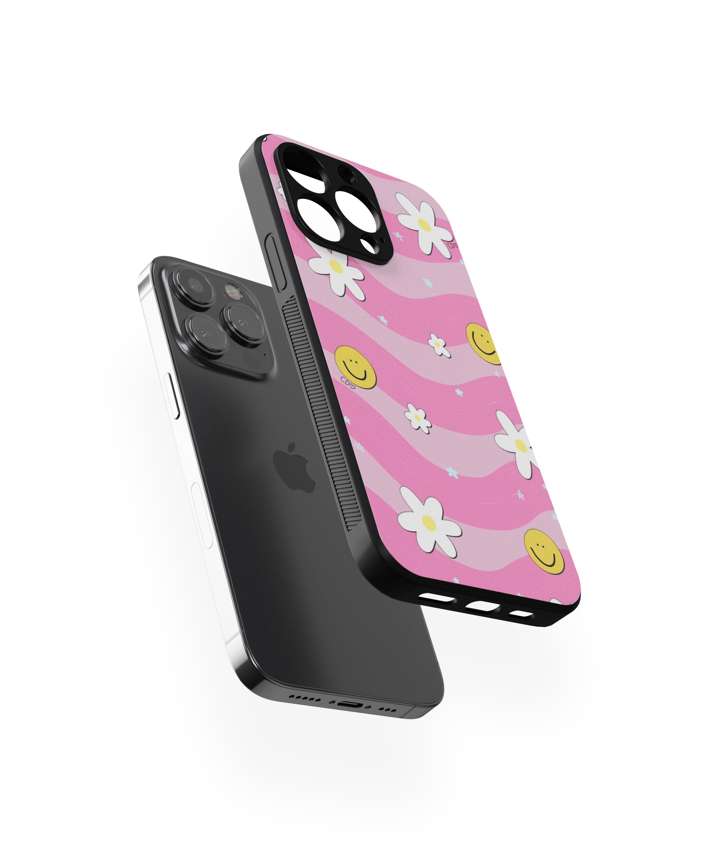 Pink White Smile Flower Hybrid Metal TPU Case
