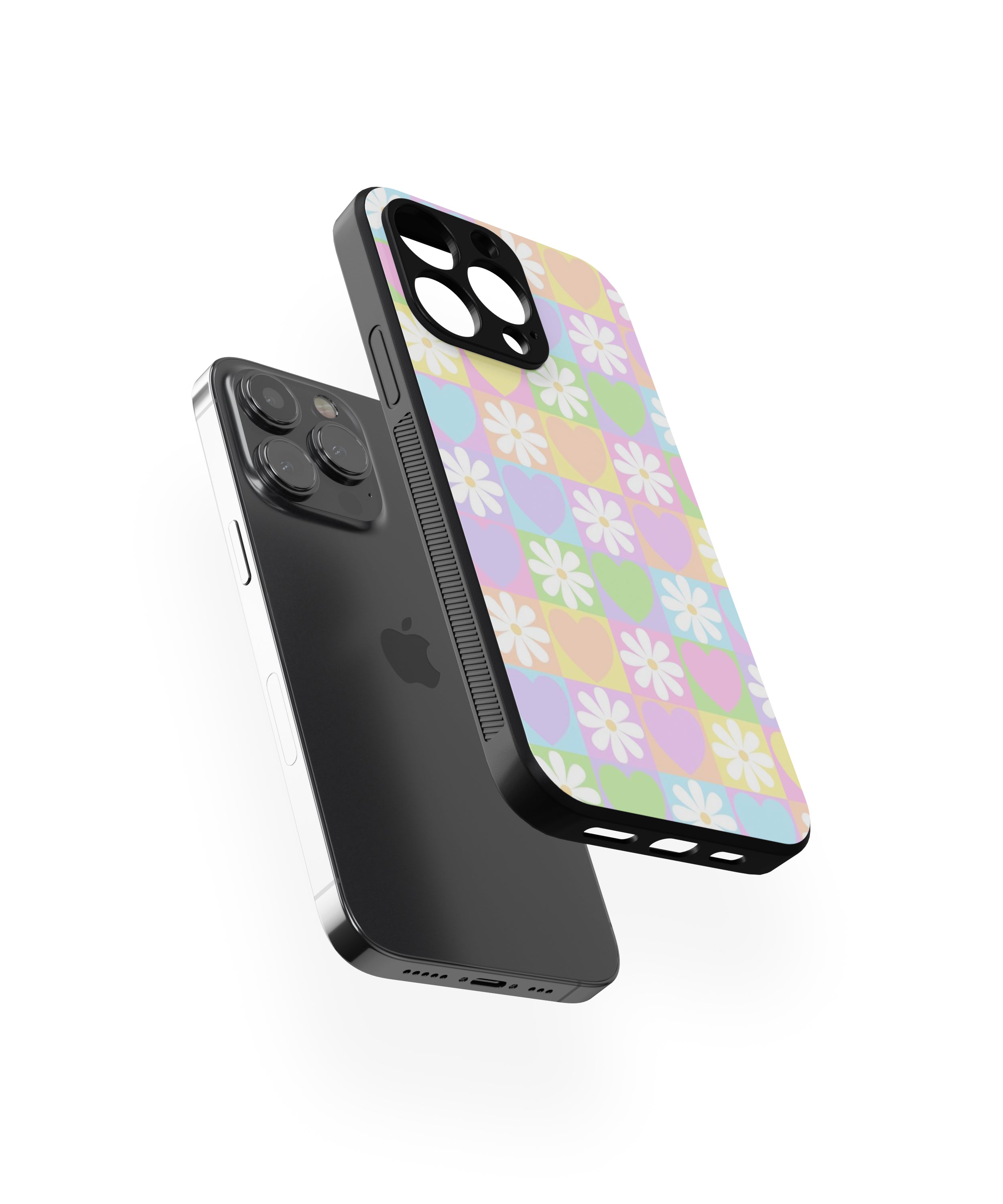 Heart & Flower Pattern Hybrid Metal TPU Case
