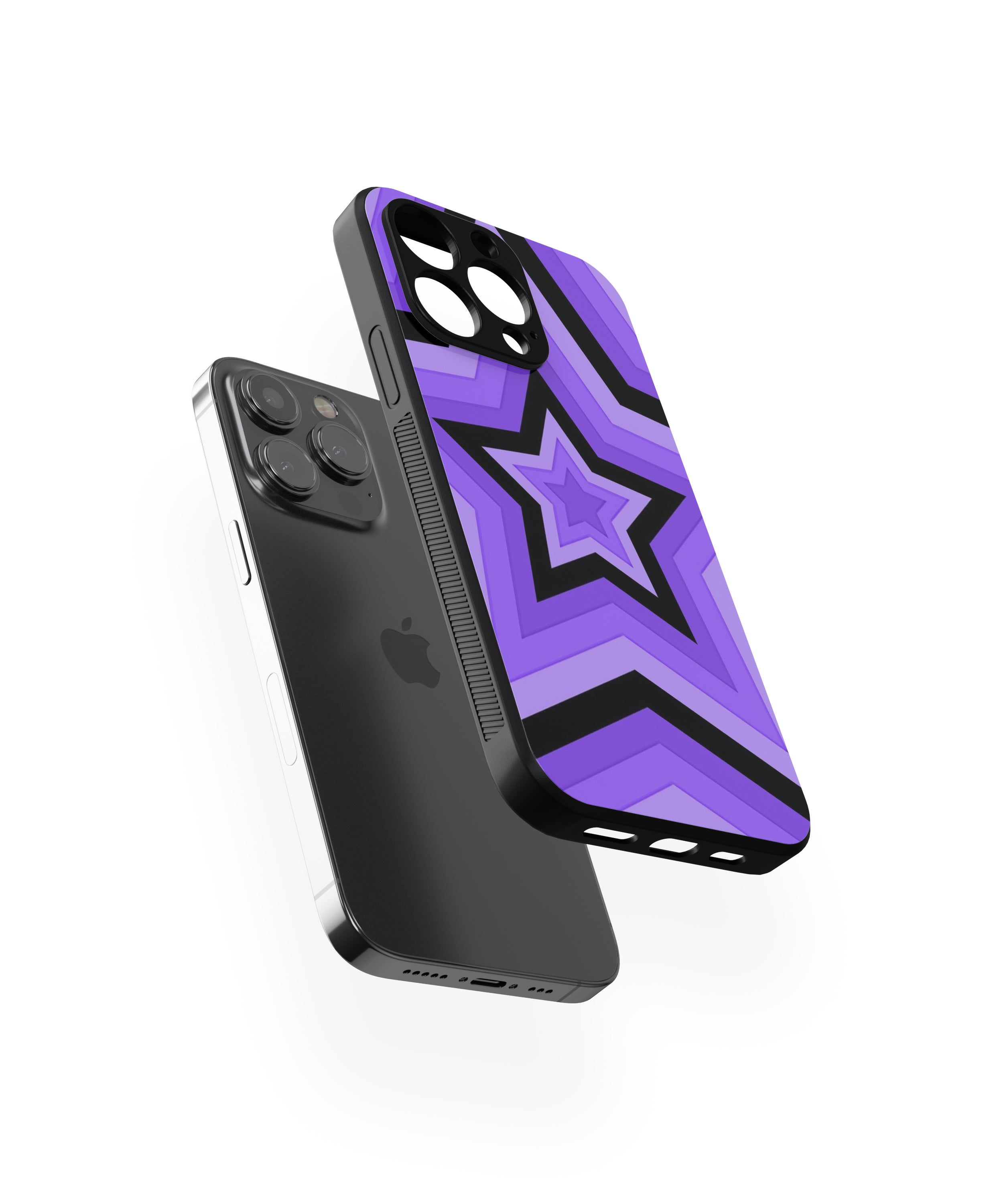 Purple Black Star Pattern Hybrid Metal TPU Case