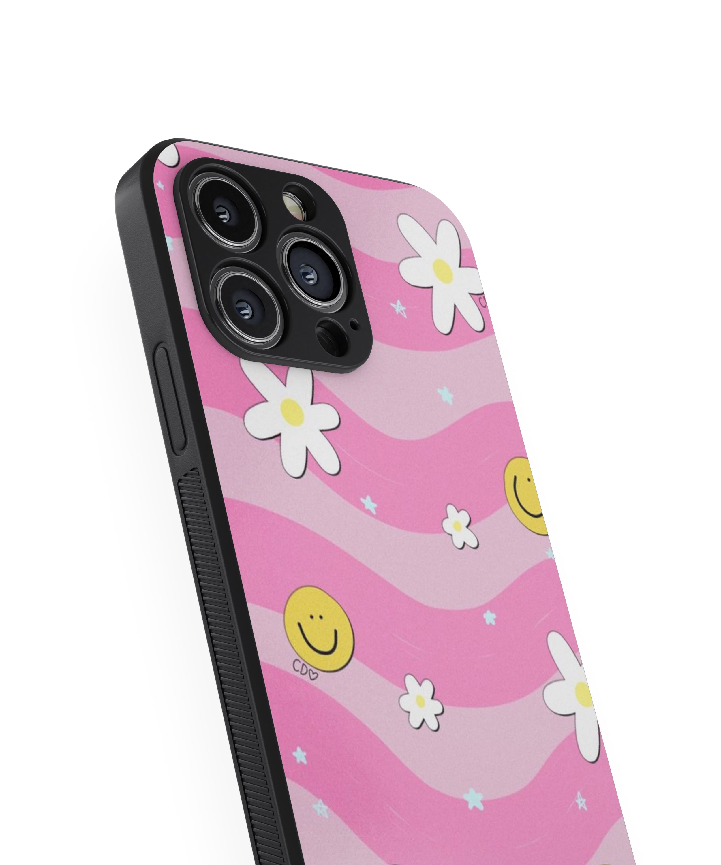 Pink White Smile Flower Hybrid Metal TPU Case