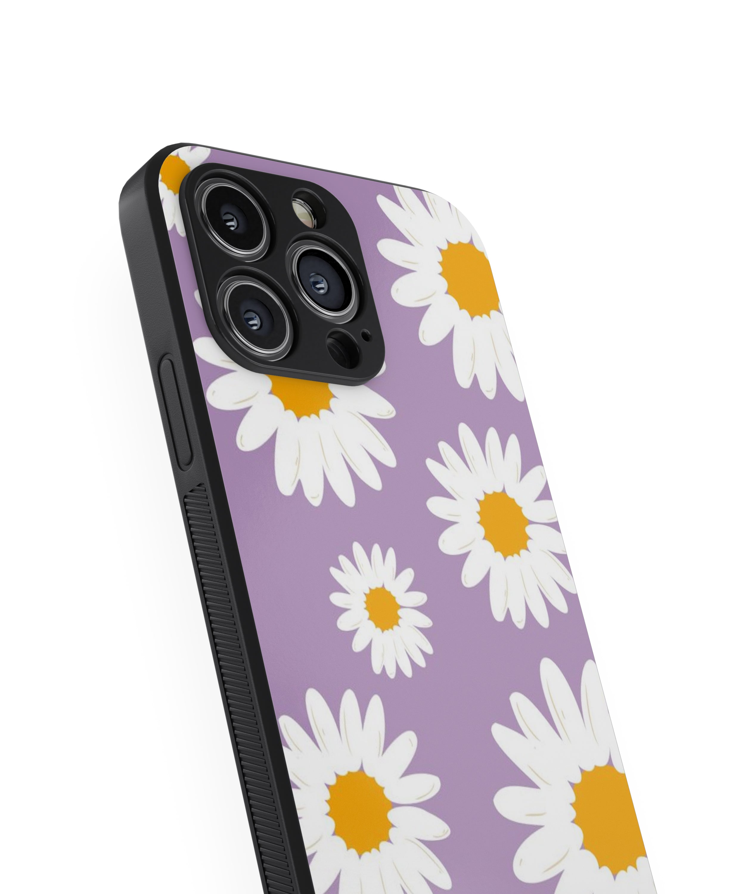 White Flower In Purple Background Hybrid Metal TPU Case