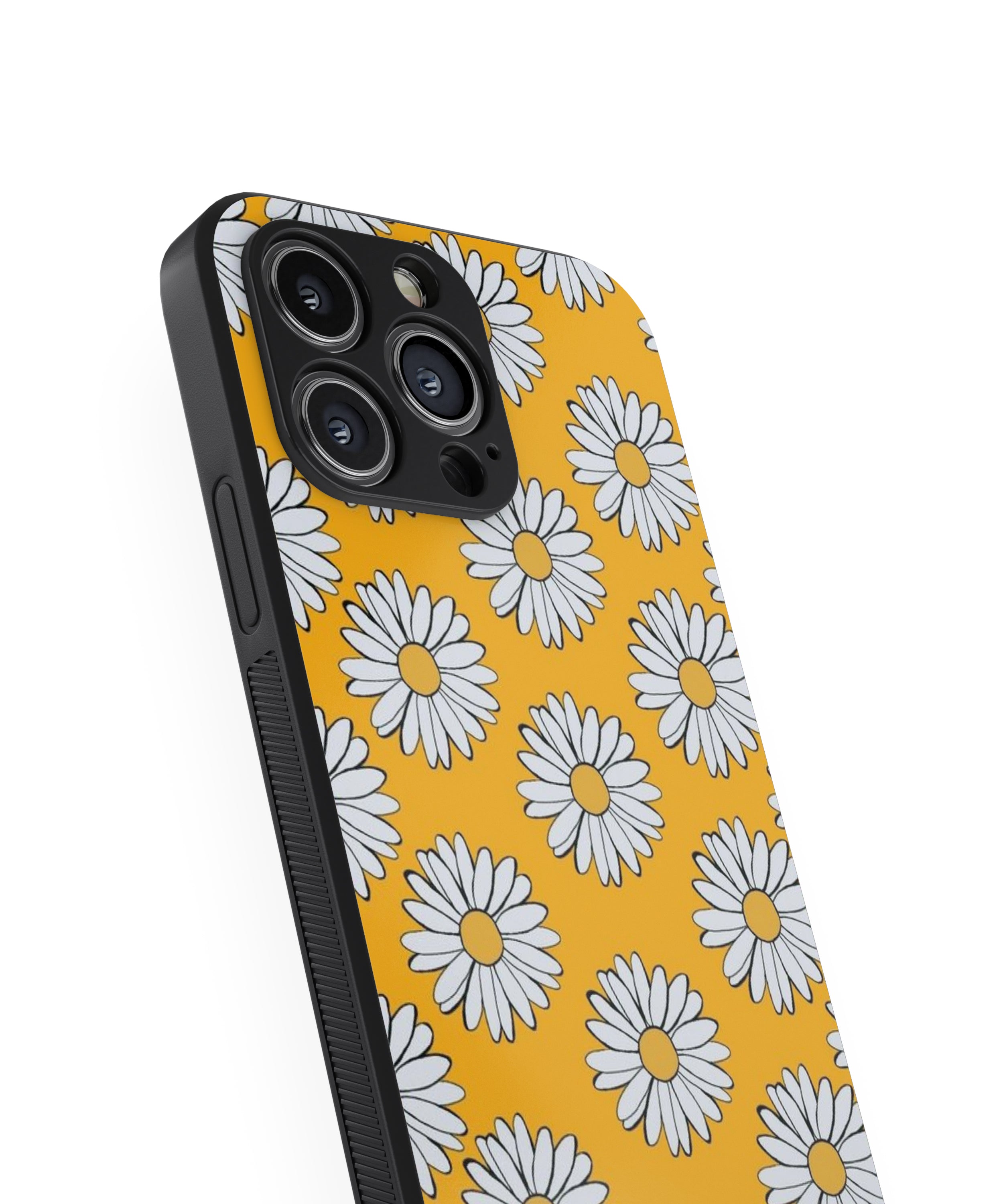 White Flower Orange Background Hybrid Metal TPU Case