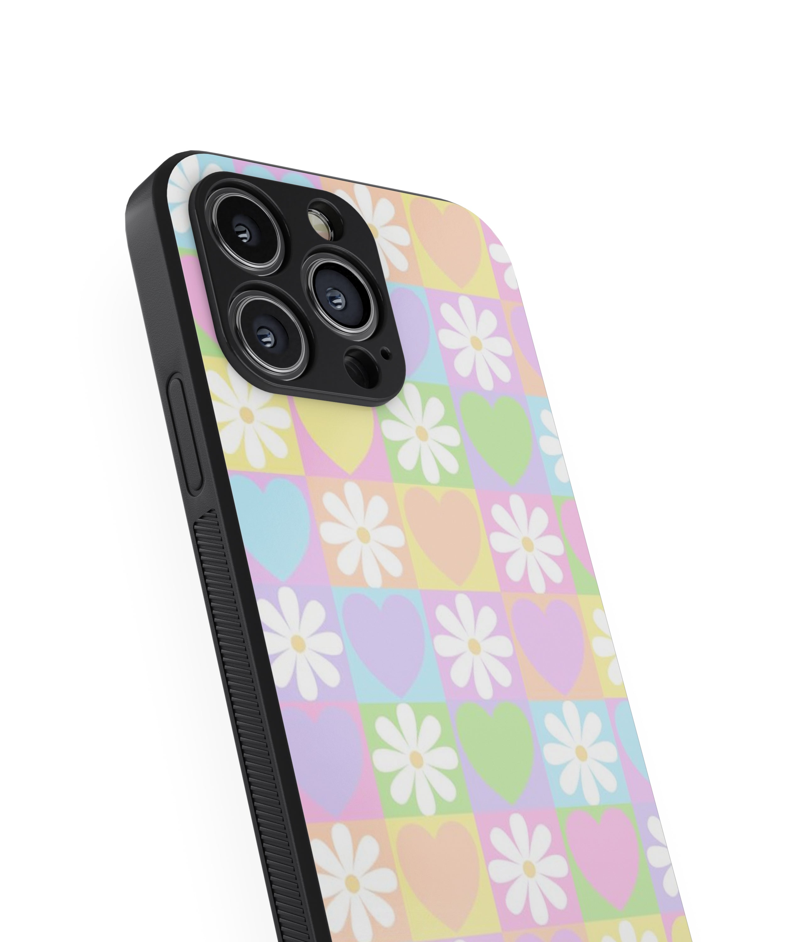 Heart & Flower Pattern Hybrid Metal TPU Case