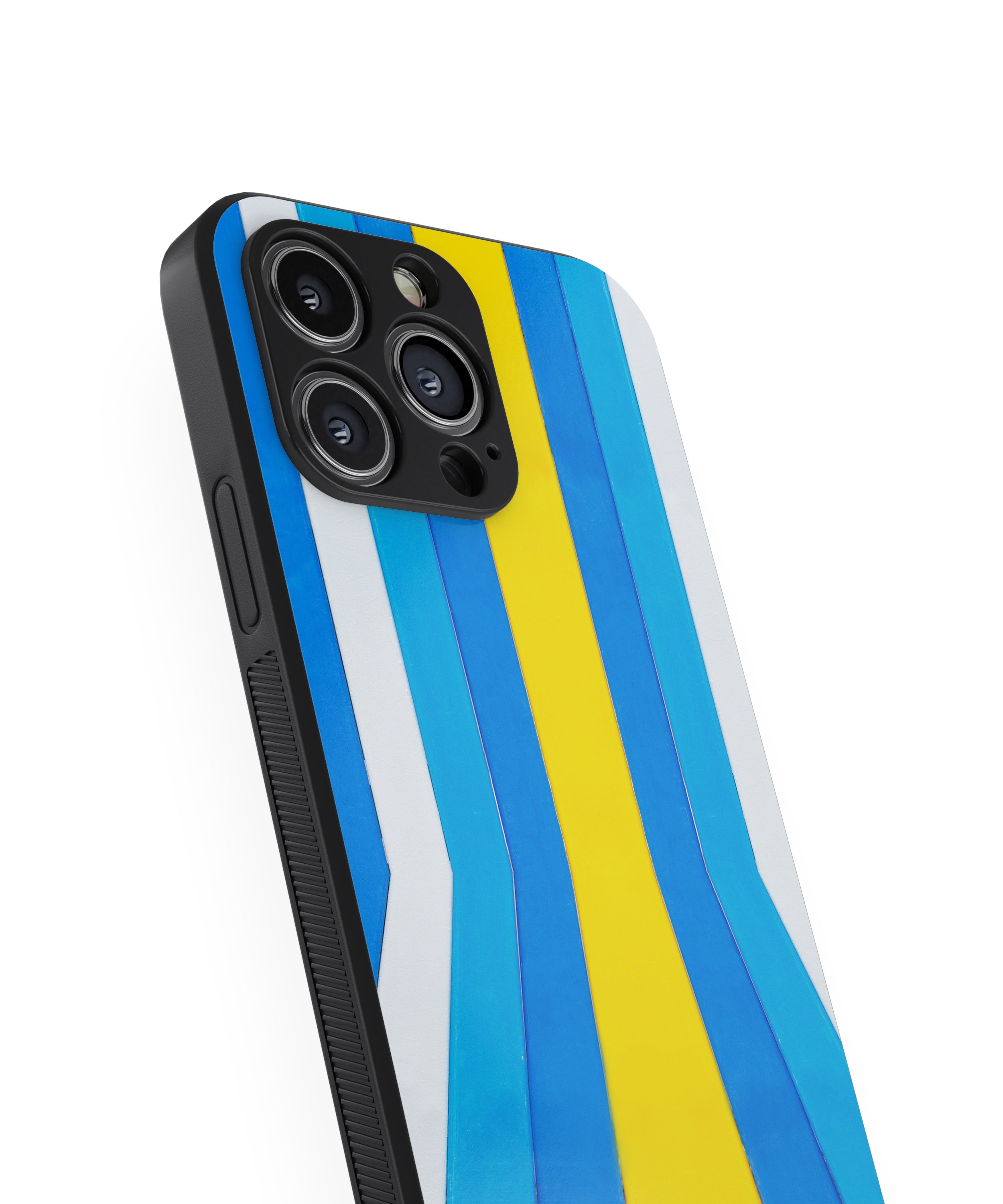 Yellow Blue White Stripe 3D Pattern Hybrid Metal TPU Case