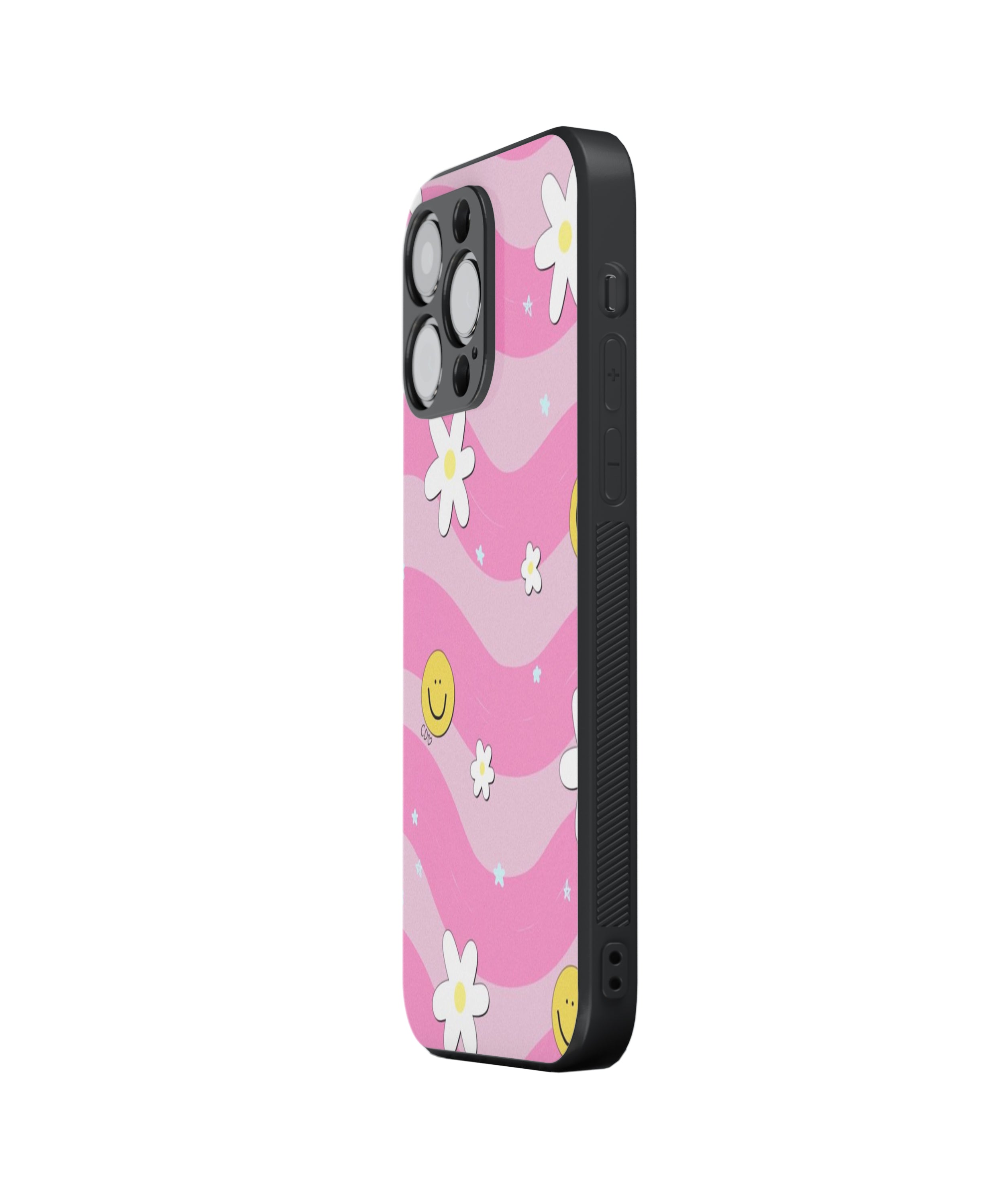 Pink White Smile Flower Hybrid Metal TPU Case