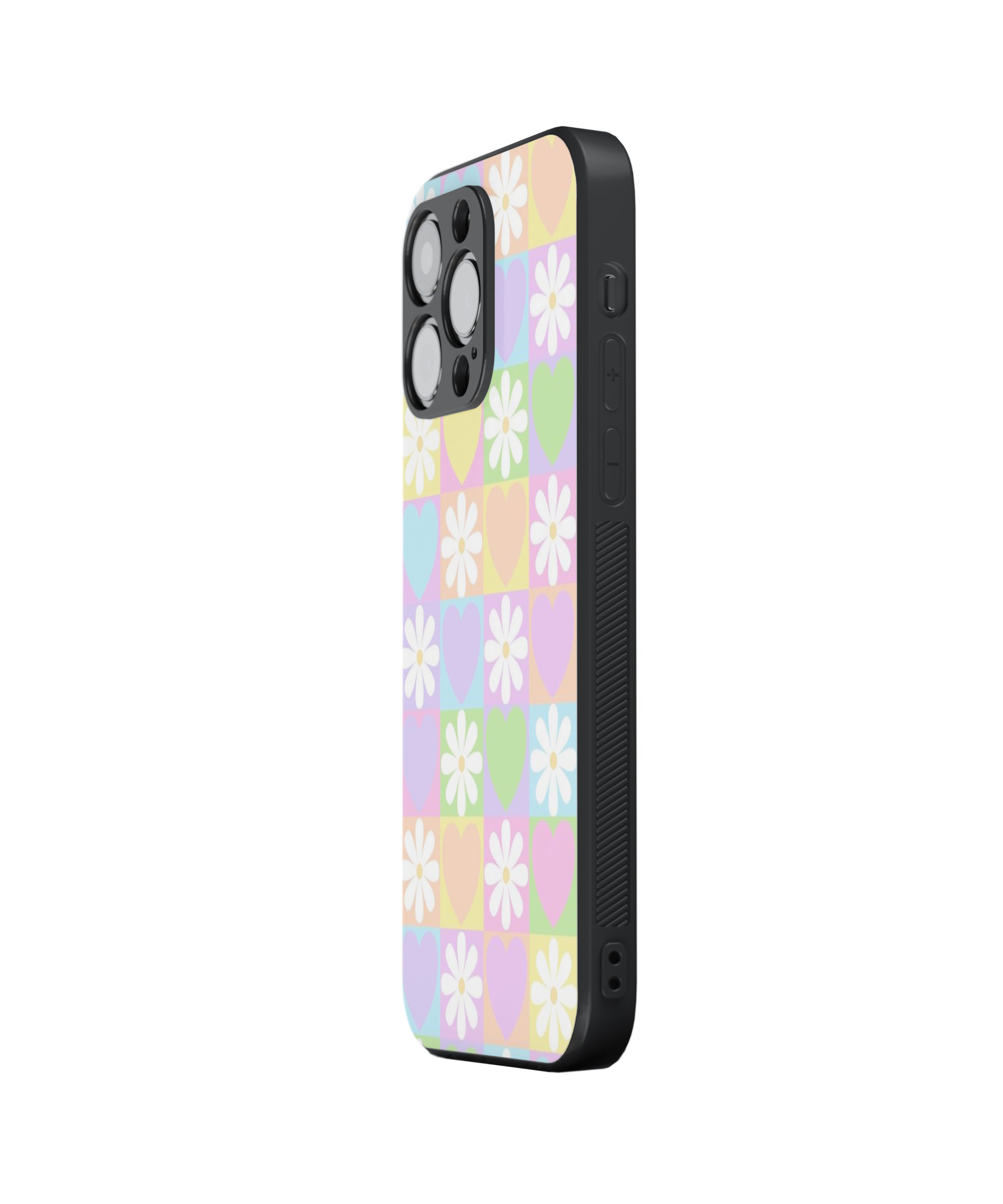 Heart & Flower Pattern Hybrid Metal TPU Case
