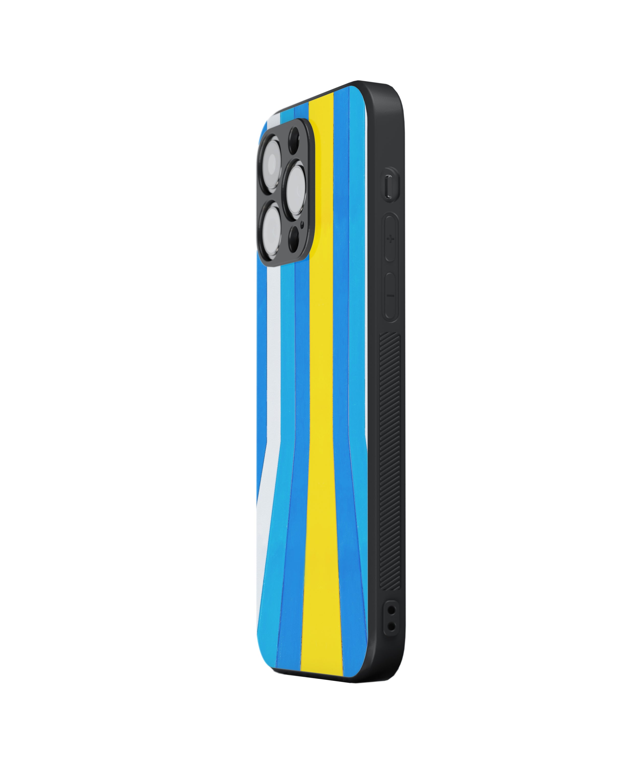 Yellow Blue White Stripe 3D Pattern Hybrid Metal TPU Case