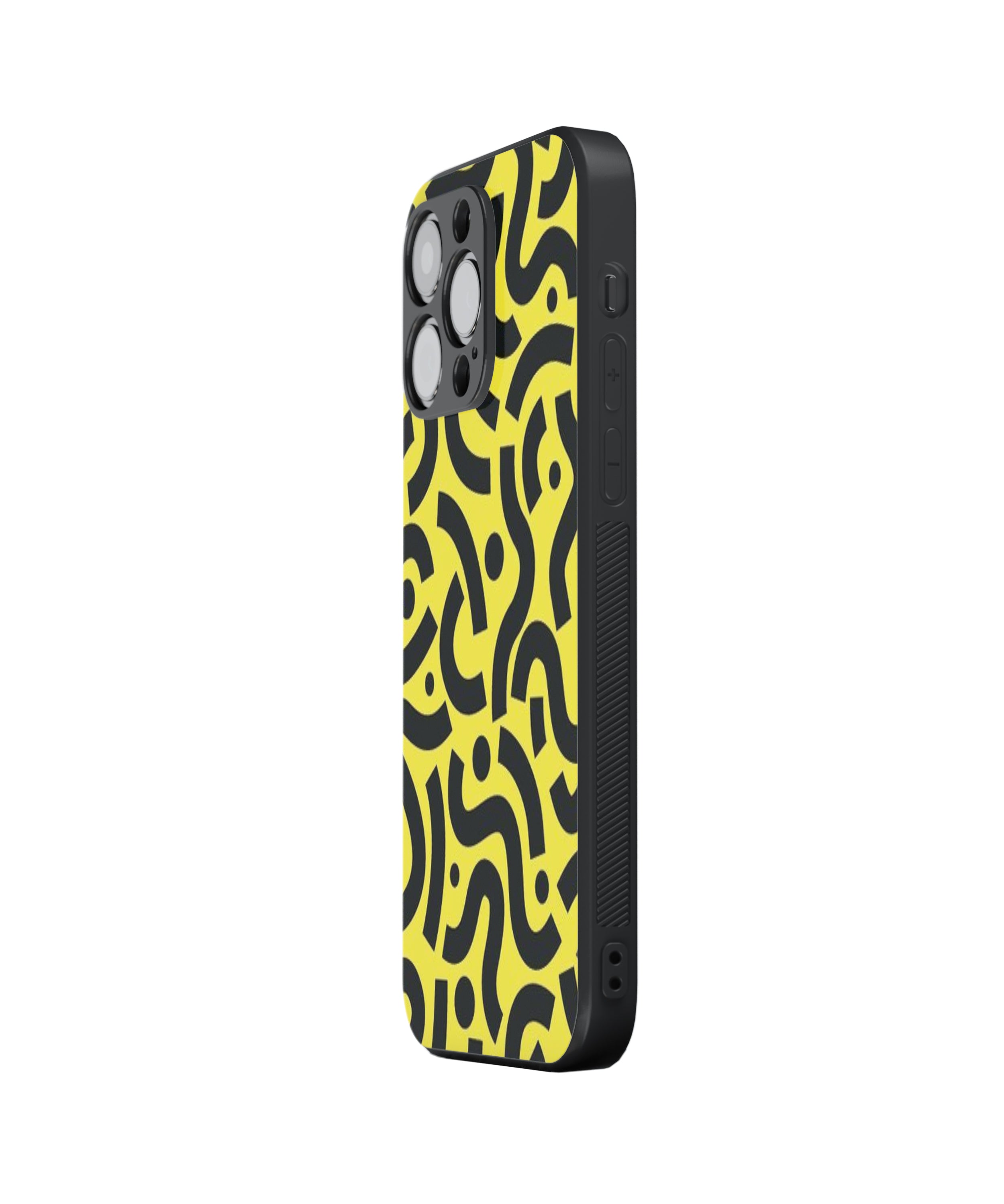 Yellow Background Black Pattern Hybrid Metal TPU Case
